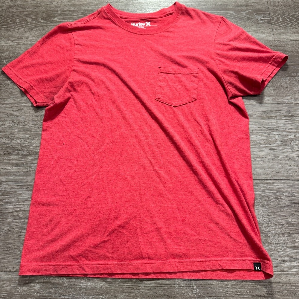 Hurley Shirt Men Medium Red Pcoket Tee Short Sleeve Crew Neck Minimal Skate
